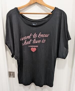 Foreigner Band T-Shirt I Want To Know What Love Is Glitter Graphic Womens Small